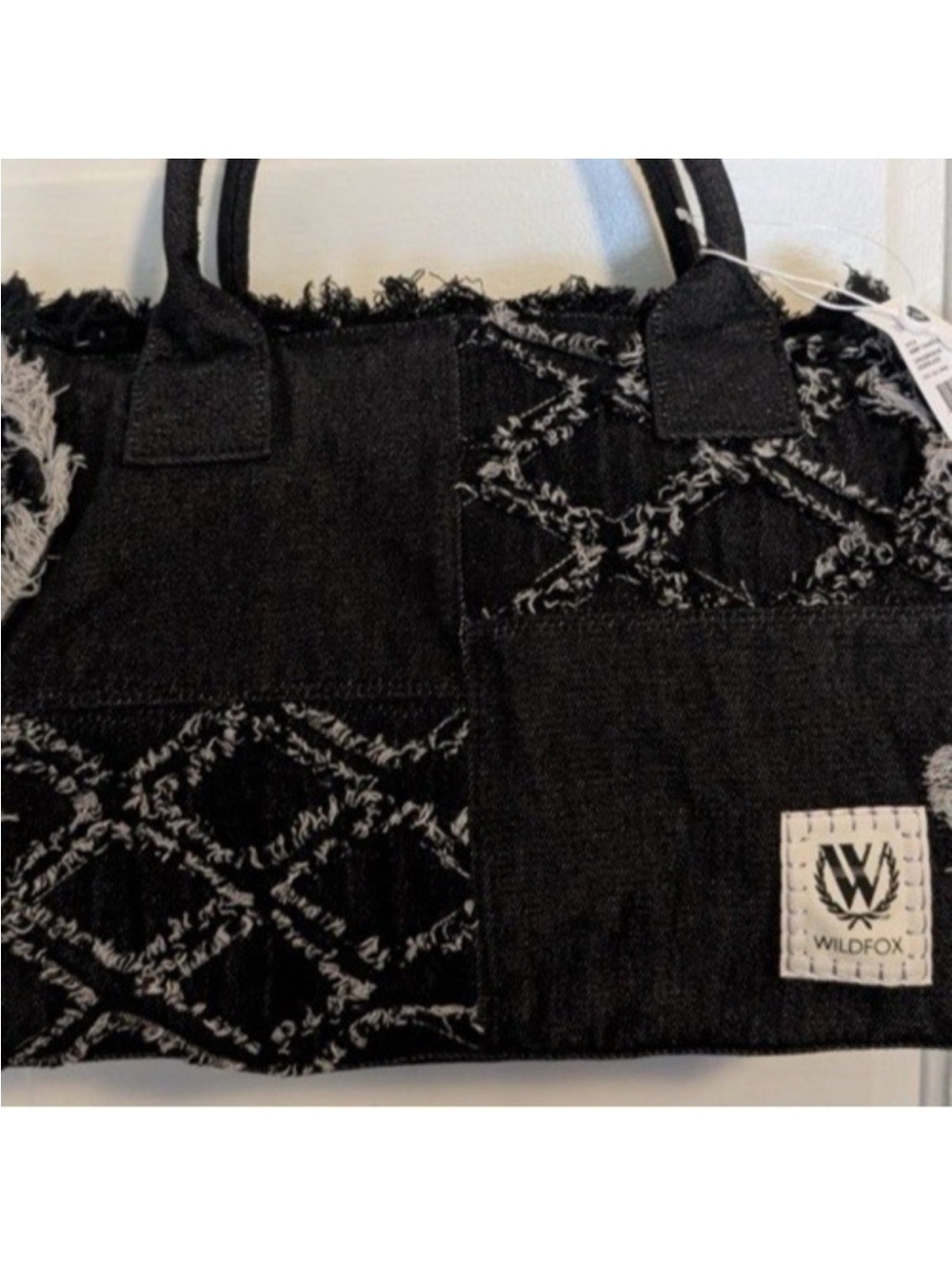 Wildfox Black Fringed DenimTote Bag NWT - Picture 9 of 11